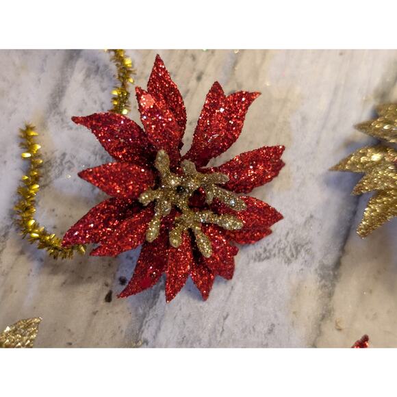 Crafting Poinsettias Sparkly Christmas Flower Gold & Red - Picture 3 of 6